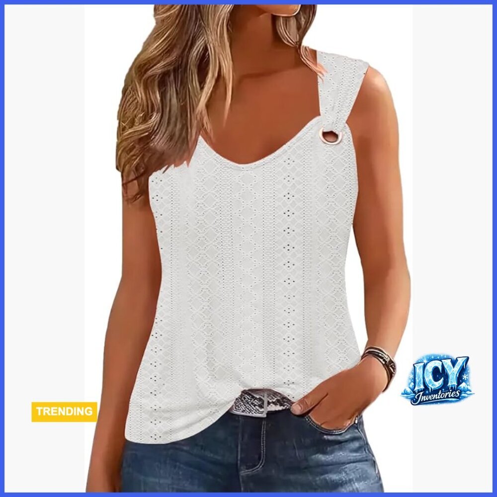 Polyester Blend V-Neck Sleeveless Tank Top with Cut Out Back